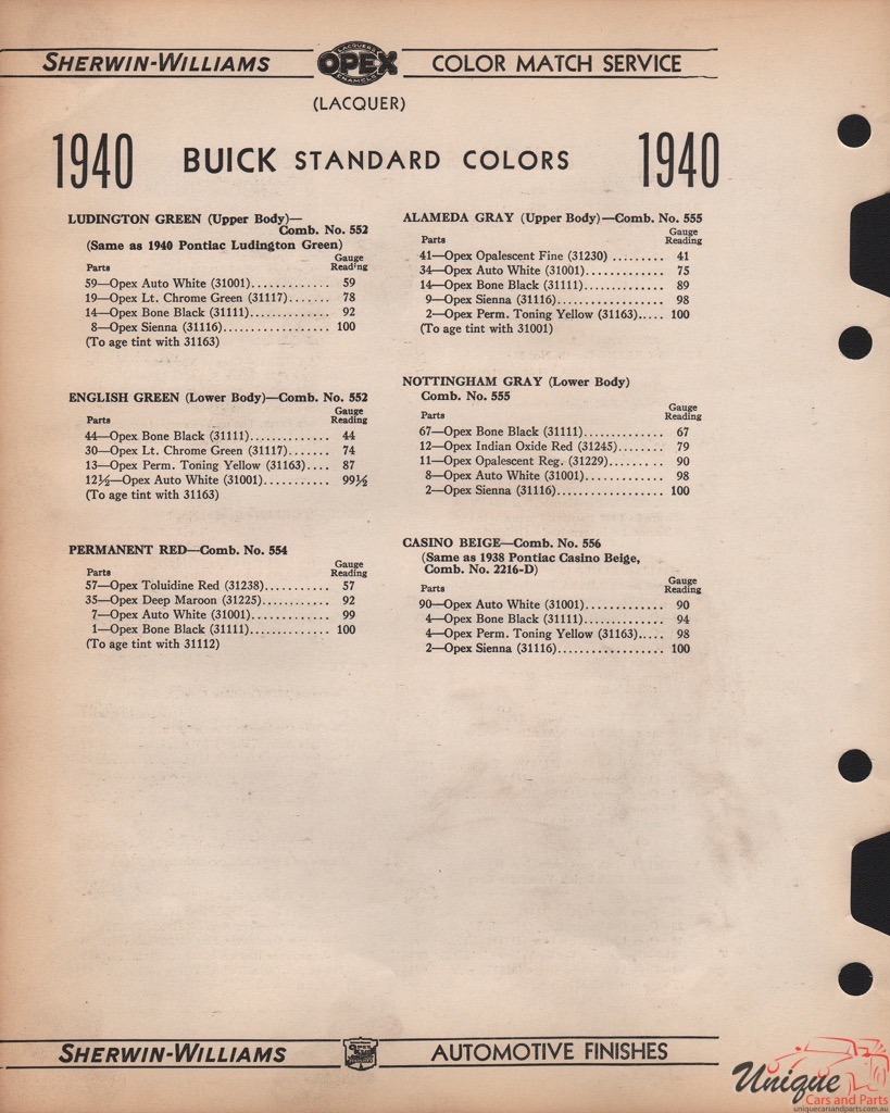 1940 Buick Paint Charts Williams 3